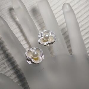 Silver and Pearl Flower Earrings